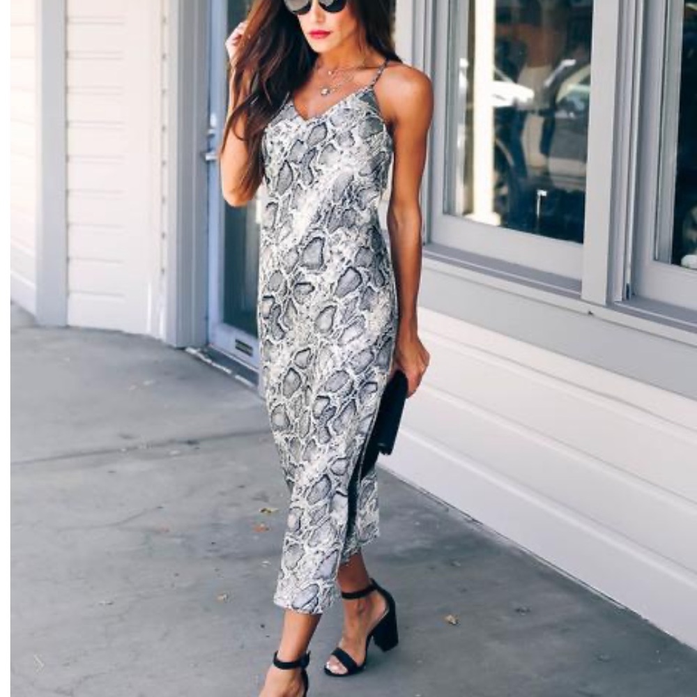 Snake print midi satin dress